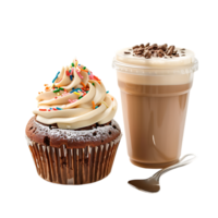 Isolated Cupcake with cocoa white cream sprinkles coffee milk on transparent background png