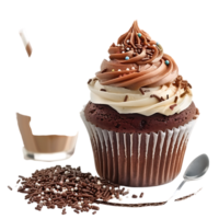 Isolated Cupcake with cocoa white cream sprinkles coffee milk on transparent background png
