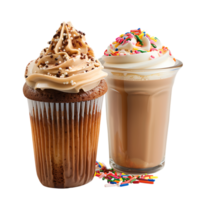 Isolated Cupcake with cocoa white cream sprinkles coffee milk on transparent background png