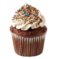 Isolated Cupcake with cocoa white cream sprinkles coffee milk on transparent background png