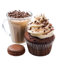 Isolated Cupcake with cocoa white cream sprinkles coffee milk on transparent background png