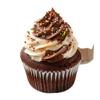 Isolated Cupcake with cocoa white cream sprinkles coffee milk on transparent background png