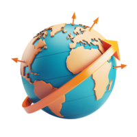 3d icon simple earth globe with pinpoints and rotation arrow colored png