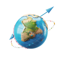 3d icon simple earth globe with pinpoints and rotation arrow colored png