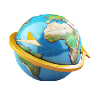 3d icon simple earth globe with pinpoints and rotation arrow colored png