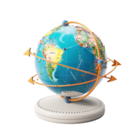3d icon simple earth globe with pinpoints and rotation arrow colored png