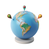 3d icon simple earth globe with pinpoints and rotation arrow colored png