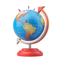 3d icon simple earth globe with pinpoints and rotation arrow colored png