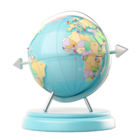 3d icon simple earth globe with pinpoints and rotation arrow colored png