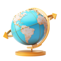 3d icon simple earth globe with pinpoints and rotation arrow colored png