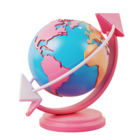 3d icon simple earth globe with pinpoints and rotation arrow colored png