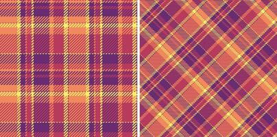 Fabric seamless pattern of tartan check with a textile background plaid texture. Set in sunset colors. Modern carpet trends. vector