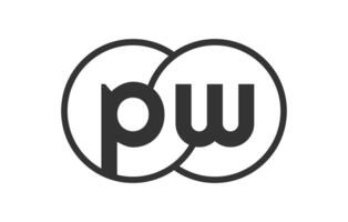 PW business company emblem with outline rounds and letters p w. Logo template of two merged circles for brand identity, logotype. Infinity symbol vector