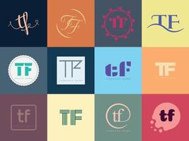 TF logo company template. Letter t and f logotype. Set different classic serif lettering and modern bold text with design elements. Initial font typography. vector