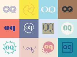 OQ logo company template. Letter o and q logotype. Set different classic serif lettering and modern bold text with design elements. Initial font typography. vector
