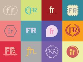 FR logo company template. Letter f and r logotype. Set different classic serif lettering and modern bold text with design elements. Initial font typography. vector