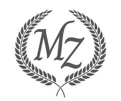 Initial letter M and Z, MZ monogram logo design with laurel wreath. Luxury calligraphy font. vector