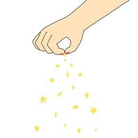 a sprinkle of magic on white background, A hand releases a cascade of sparkling stars, infusing the scene with wonder and enchantment. vector