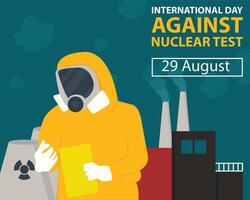 illustration graphic of a nuclear scientist holds a notepad, showing a nuclear reactor, perfect for international day, against nuclear test, celebrate, greeting card, etc. vector