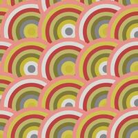 Seamless Japanese wave pattern in orange and green circles folded into scales for modern fabrics, wrapping paper decorative pillows. vector