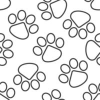 Paws or footprints of cats and dogs in black outline on a white background create a cute seamless pattern for fashion fabrics, wrapping paper. vector