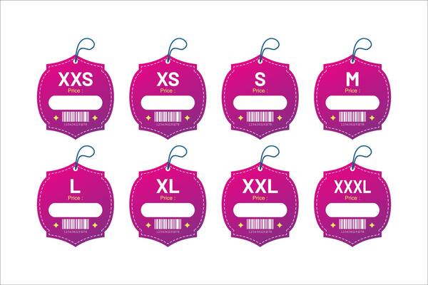 Set clothing size labels size label tag Clothing neck label tag concept no border design