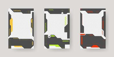 Abstract sci-fi frame. Hud interface design style. Digital futuristic frame element. Cyberpunk style. Design for banner, card, player card game, background. vector