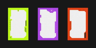 Abstract sci-fi frame. Hud interface design style. Digital futuristic frame element. Cyberpunk style. Design for banner, card, player card game, background. vector