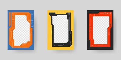 Abstract sci-fi frame. Hud interface design style. Digital futuristic frame element. Cyberpunk style. Design for banner, card, player card game, background. vector