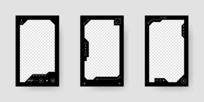 Abstract sci-fi frame. Hud interface design style. Digital futuristic frame element. Cyberpunk style. Design for banner, card, player card game, background. vector