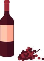 A bottle of red wine and bunch of red grapes illustration. vector