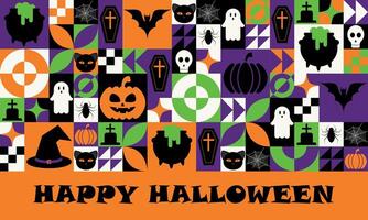 Bauhaus Halloween geometric pattern of abstract modern shapes with horror holiday characters. background vector