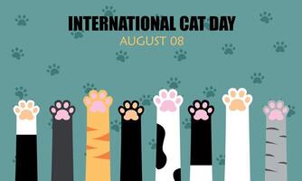 World Cat Day concept. Template design for background, Web banner, card, poster with cat paws vector