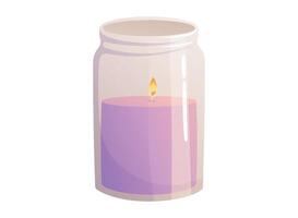 Decorative interior aromatic wax candle with flame in glass jar. isolated cartoon illustration. vector
