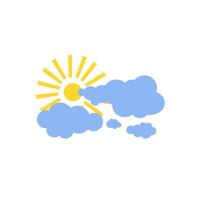 Partly cloudy, sun and clouds cute hand drawn doodle minimalist illustration, simple symbol to describe weather, environment, climate cartoon object, weather forecast image vector