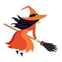 Witch on a broom. Silhouette of a witch. Halloween concept. Character for halloween in cartoon style. vector