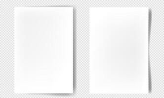 Realistic blank paper sheets with shadows. Vertical sheet. Notebook or book page. Design template or mockup. vector