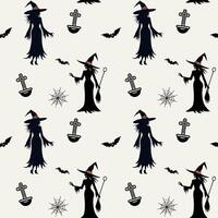 Monochrome halloween pattern with witch. Witch silhouette. Halloween backgrounds, seamless pattern. vector
