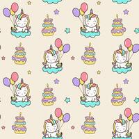 Birthaday party background in cartoon style. Seamless pattern with cute pony with horn vector