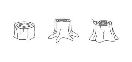 Outline tree stumps. Forest. Line art. Black and white. Contour. Editable stroke. Coloring page. vector