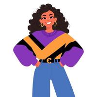 The girl stands with her hands in her pocket. Y2k character illustration vector