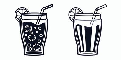 two glasses of soda with ice and lemon slices vector