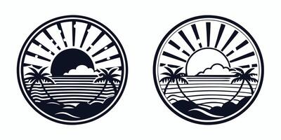 two circular logos with palm trees and the sun vector