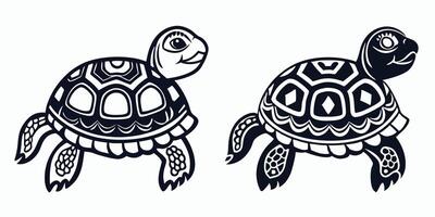 two turtles are shown in black and white vector