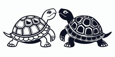 two turtles are standing next to each other vector