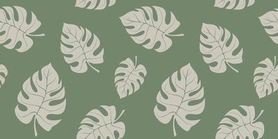 Botanical background with tropical palm leaves seamless pattern. Monochrome boho aesthetic design with doodle monstera leaf shapes for textile, fabric, wrapping paper, packaging vector