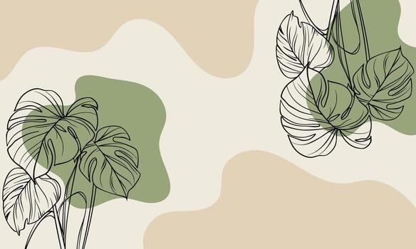 Botanical frame with monstera leaves and hand drawn blobs. Boho aesthetic background in pastel colors vector