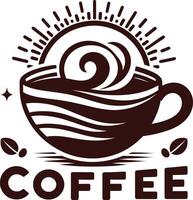 Retro Coffee Logo with Steaming Cup, Coffee Beans, and Customizable Text Space for Branding vector