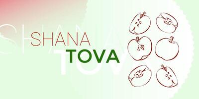 Rosh Hashanah greeting card with apples. Shana Tova on gradient background. Concept of Jewish New Year celebration vector
