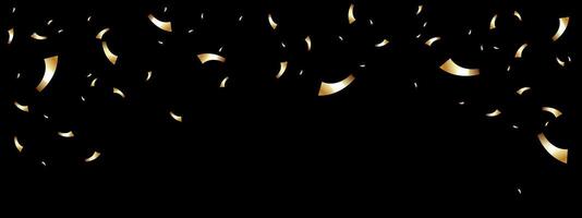 Gold paper confetti pieces falling and flying on dark background with copy space for text. Merry Christmas and New year design template vector